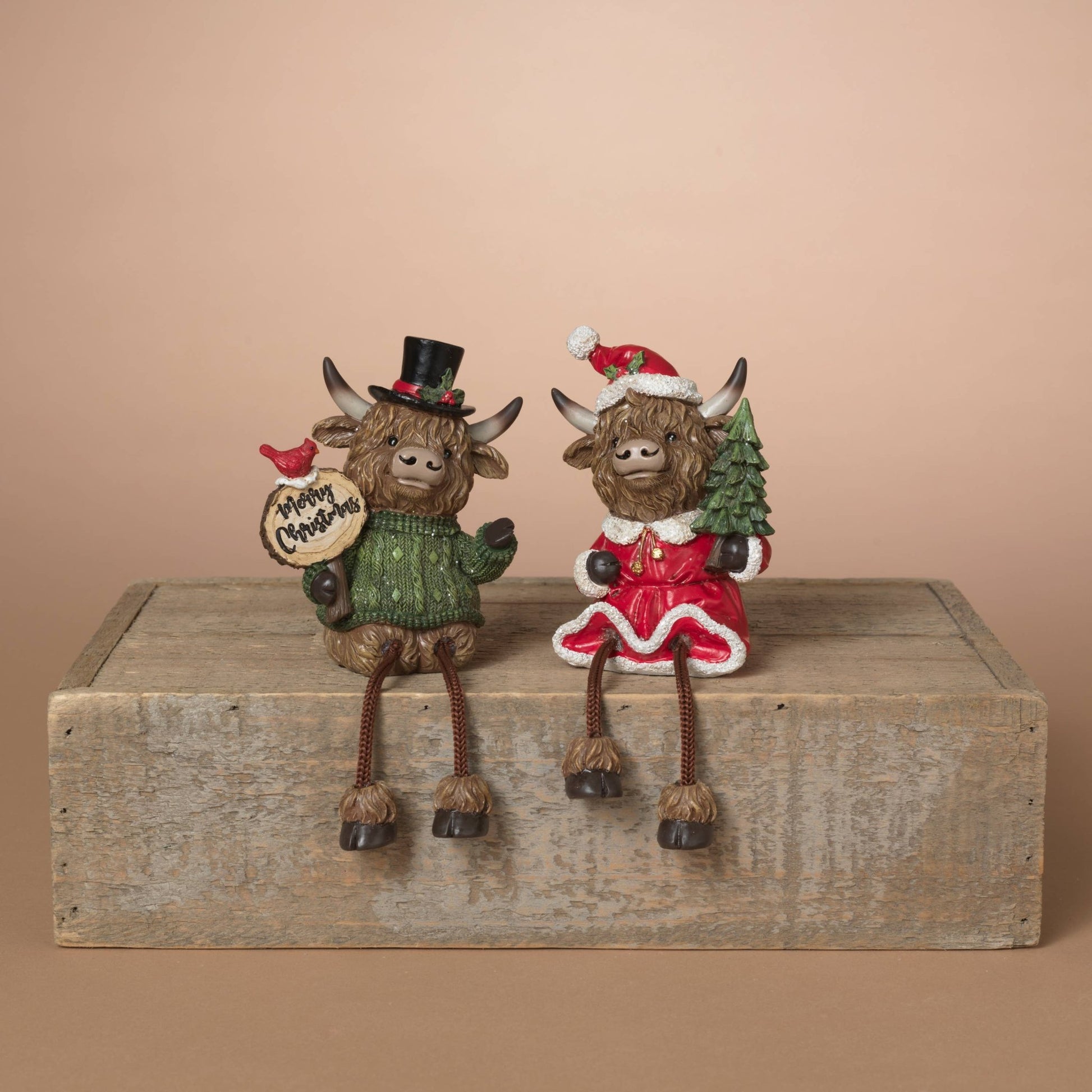 Christmas 3.9"H Resin Holiday Highland Cow Shelf Sitter, 2 A Christmas Collectible Figurine