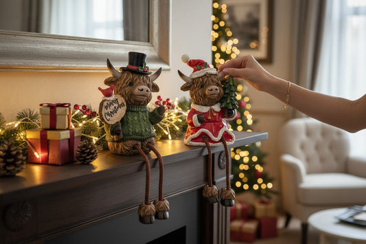 Christmas 3.9"H Resin Holiday Highland Cow Shelf Sitter, 2 A Christmas Collectible Figurine