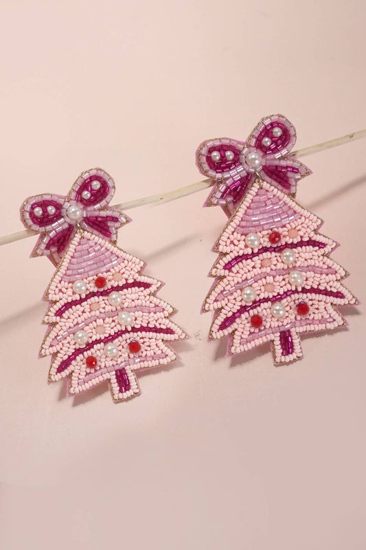 Christmas Bell Bow Seed Bead Earrings