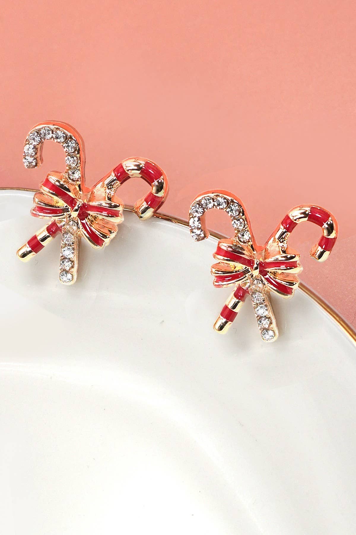 Christmas Candy Cane Rhinestone Bow Earrings - Nifty Decor & More