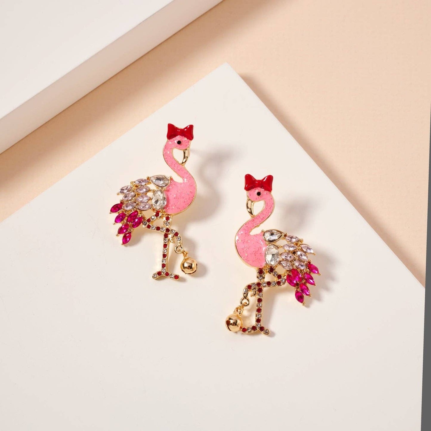 Christmas Flamingo Rhinestones Enamel Earrings - Nifty Decor & More