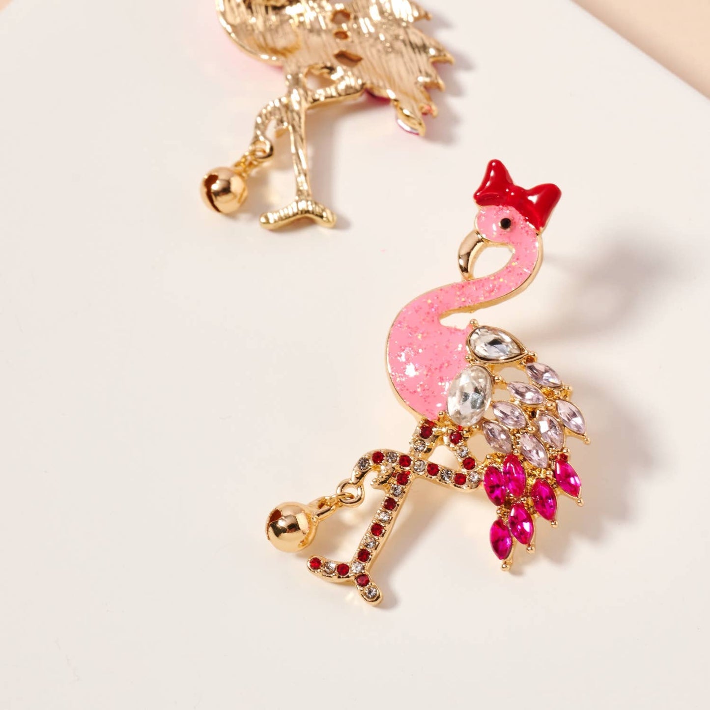 Christmas Flamingo Rhinestones Enamel Earrings