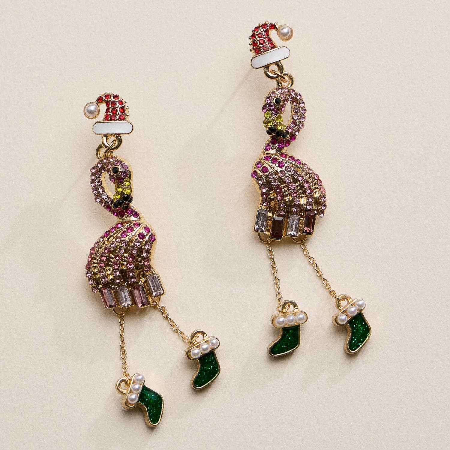 Christmas Flamingo Stocking Drop Earrings - Nifty Decor & More