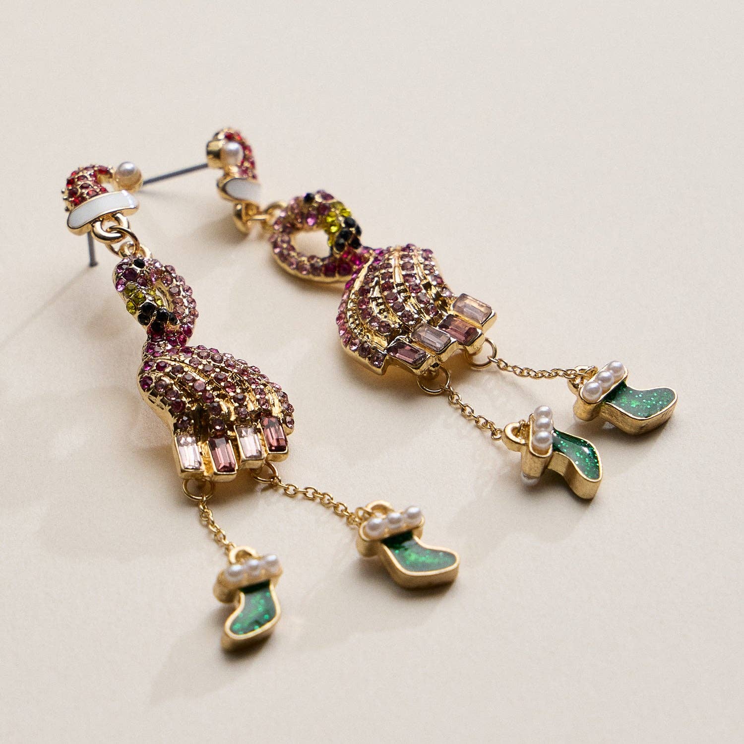 Christmas Flamingo Stocking Drop Earrings - Nifty Decor & More