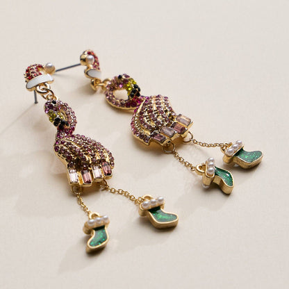Christmas Flamingo Stocking Drop Earrings - Nifty Decor & More