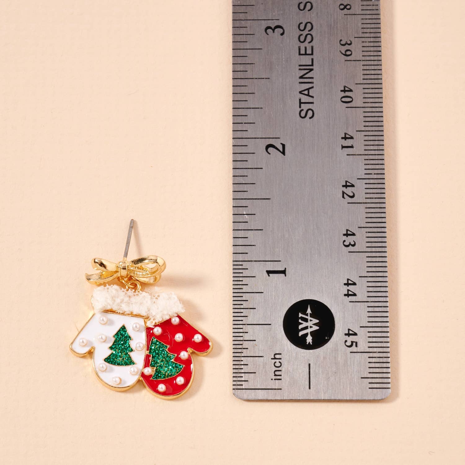 Christmas Gloves with Pearls Enamel Dangling Earrings