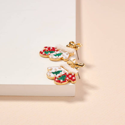 Christmas Gloves with Pearls Enamel Dangling Earrings - Nifty Decor & More