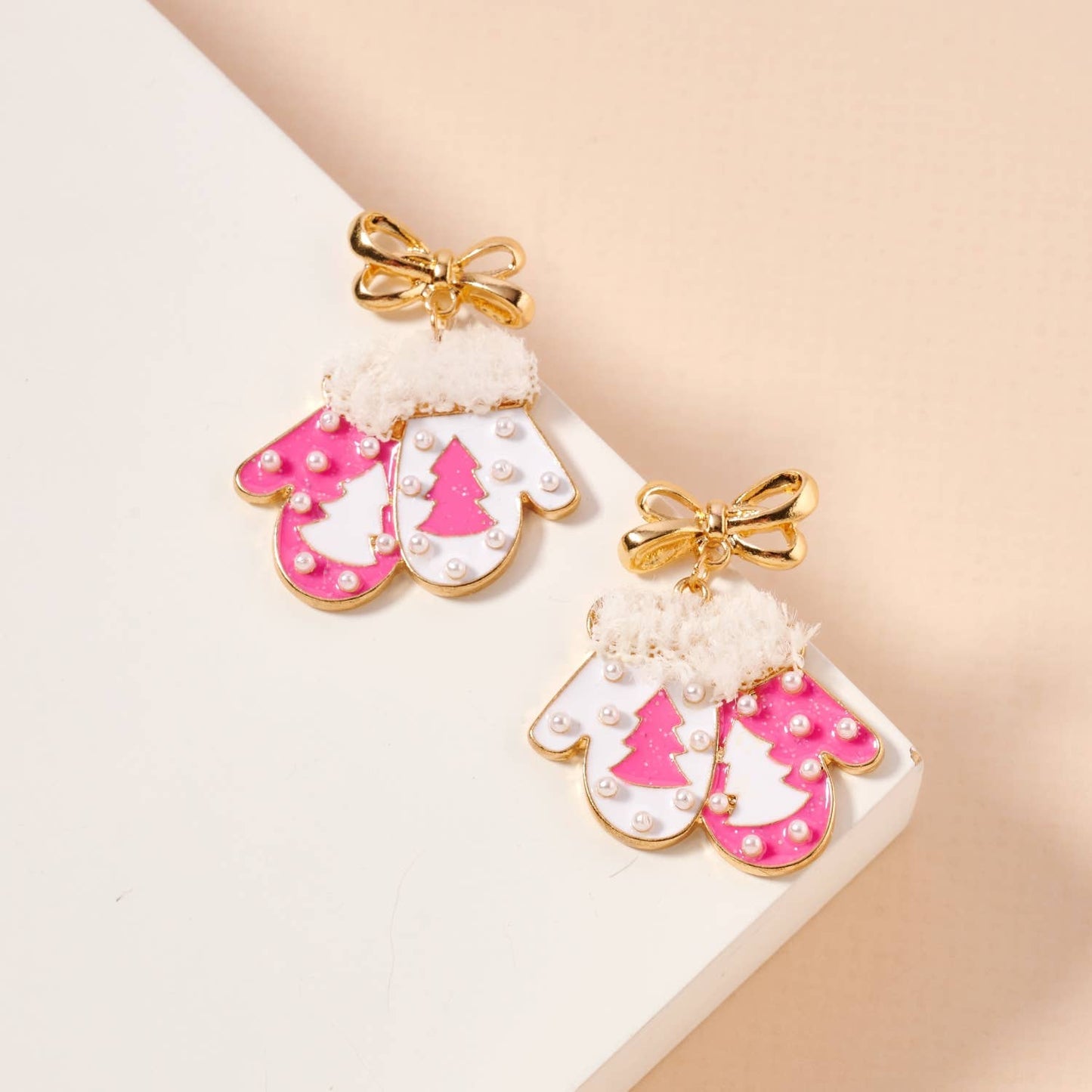 Christmas Gloves with Pearls Enamel Dangling Earrings - Nifty Decor & More