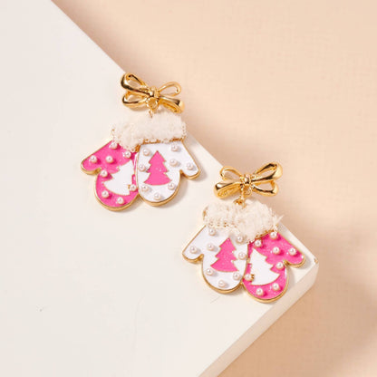 Christmas Gloves with Pearls Enamel Dangling Earrings - Nifty Decor & More