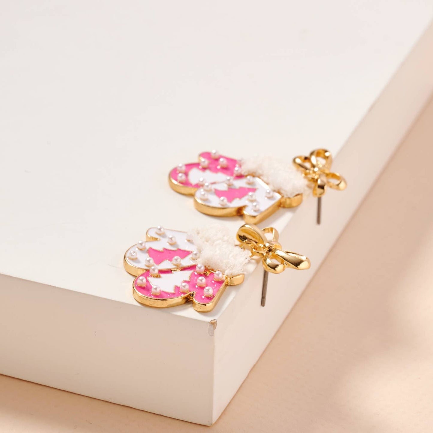 Christmas Gloves with Pearls Enamel Dangling Earrings - Nifty Decor & More