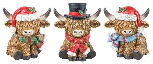 Christmas Highland Cow Tabletop 3 Assorted