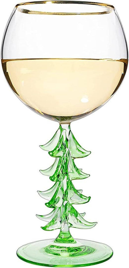 Christmas Holiday Tree Stemmed Wine Glass - Green - 12oz - Nifty Decor & More