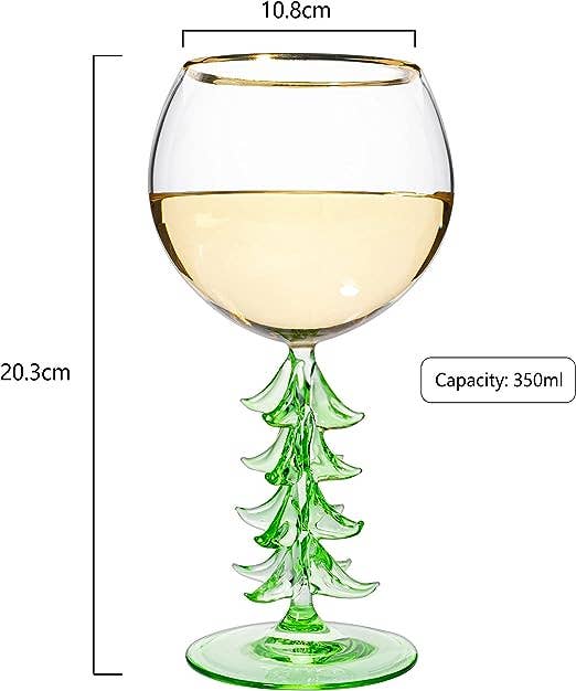 Christmas Holiday Tree Stemmed Wine Glass - Green - 12oz