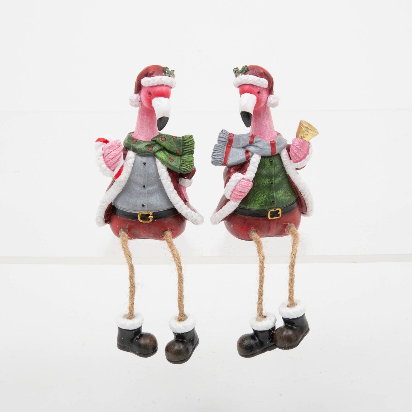 Christmas Resin Holiday Flamingo Shelf Sitter, 2 Asst 4.3"H - Nifty Decor & More