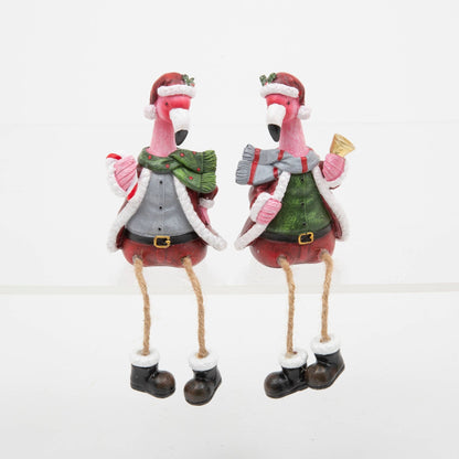 Christmas Resin Holiday Flamingo Shelf Sitter, 2 Asst 4.3"H - Nifty Decor & More