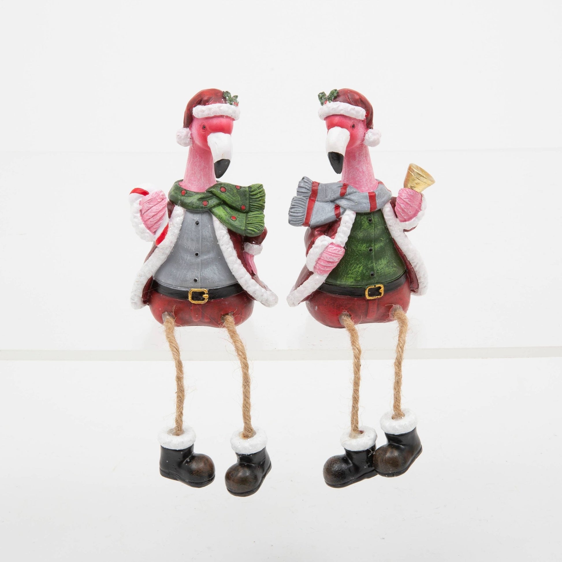 Christmas Resin Holiday Flamingo Shelf Sitter, 2 Asst 4.3"H Seasonal Decor
