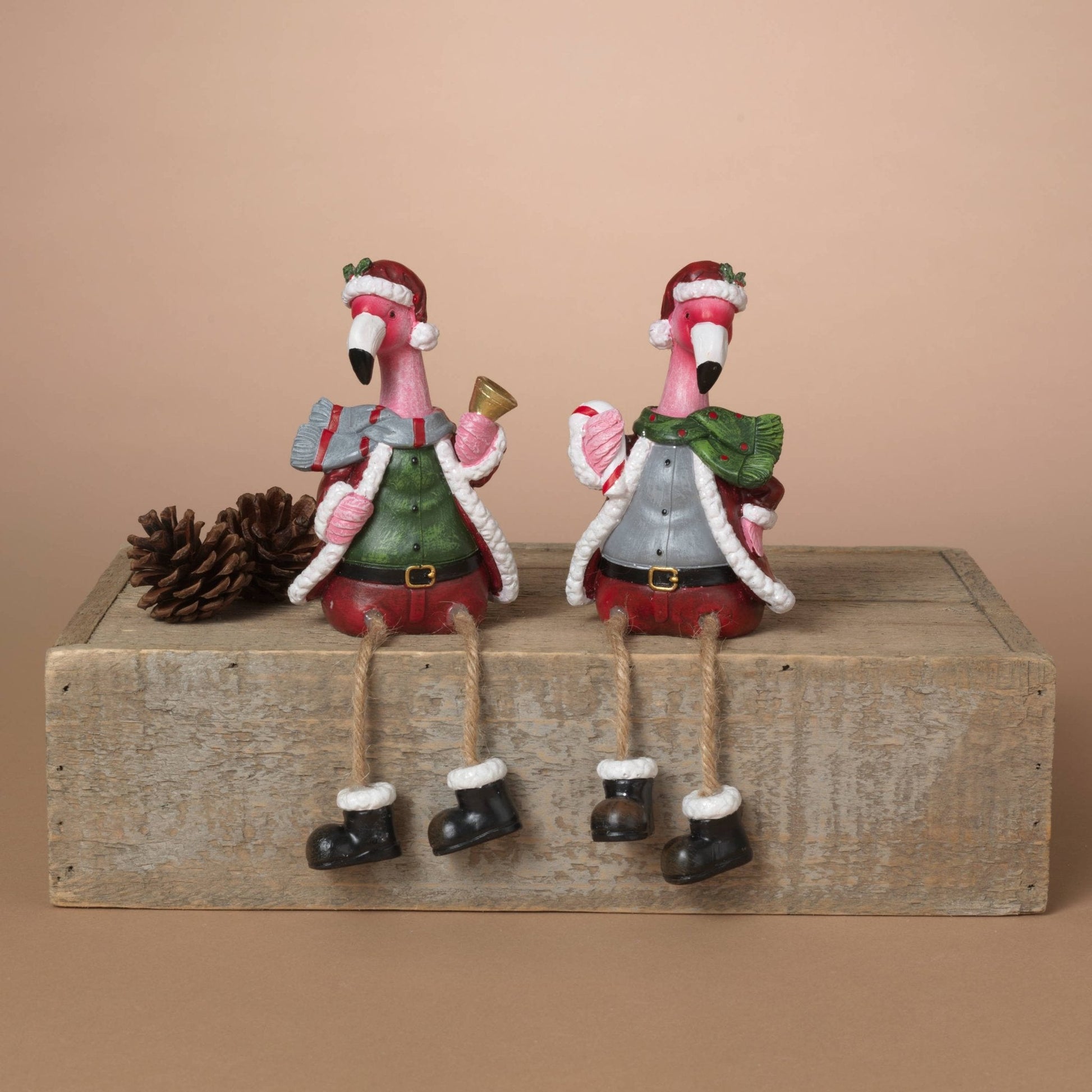 Christmas Resin Holiday Flamingo Shelf Sitter, 2 Asst 4.3"H - Nifty Decor & More