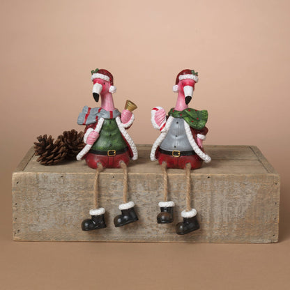 Christmas Resin Holiday Flamingo Shelf Sitter, 2 Asst 4.3"H - Nifty Decor & More