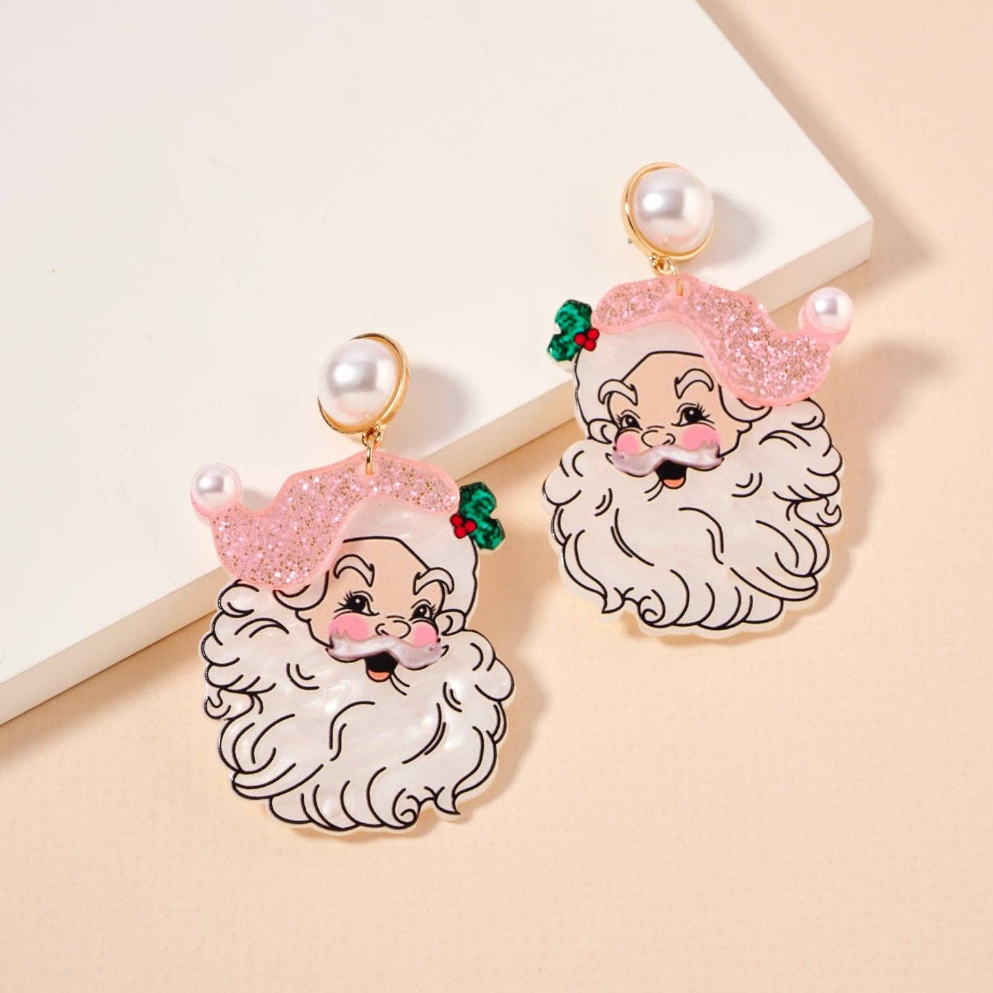 Christmas Santa Claus Dangling Earrings Pink 4SE31128 One