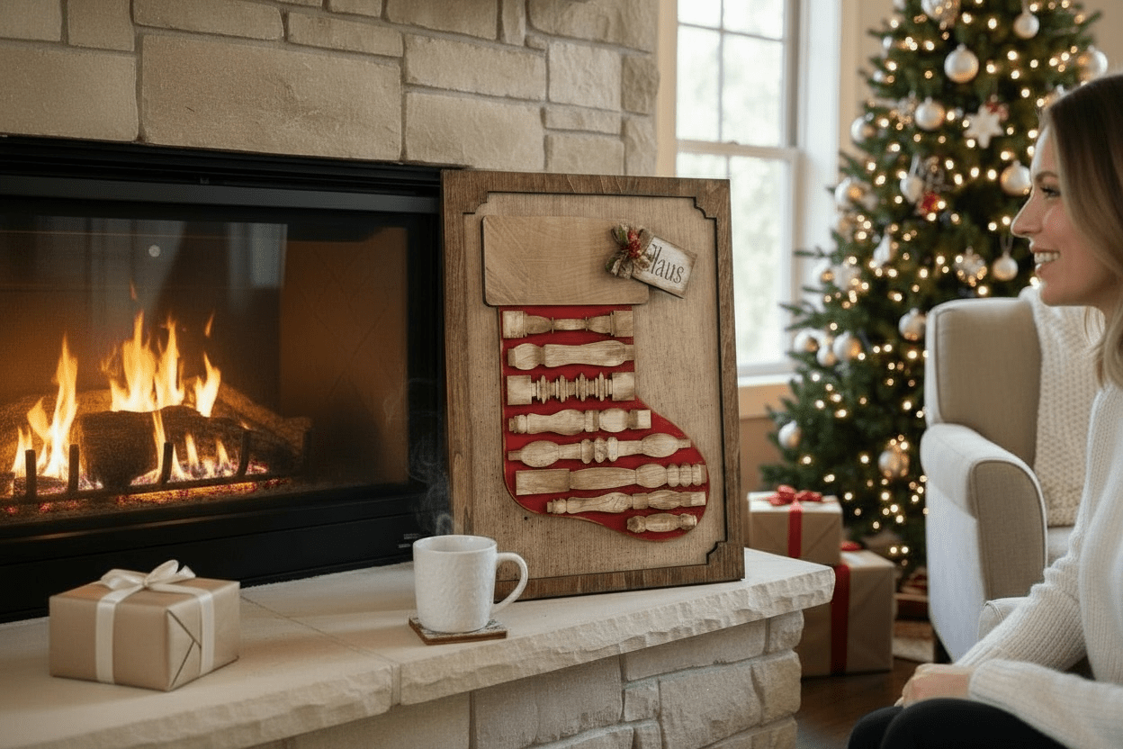 Christmas Stocking Spindle Picture Holiday Decoration