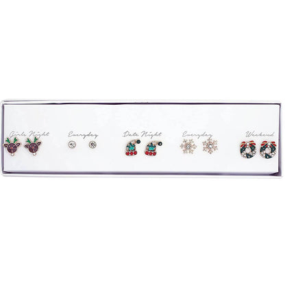 Christmas Stud Earrings Set with 5 Pairs Gift Box - Nifty Decor & More