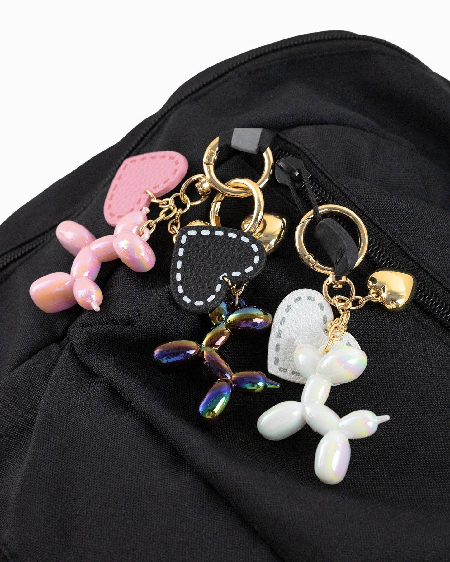 Chrome Color Balloon Dog with Heart Bag Charm Bag charm