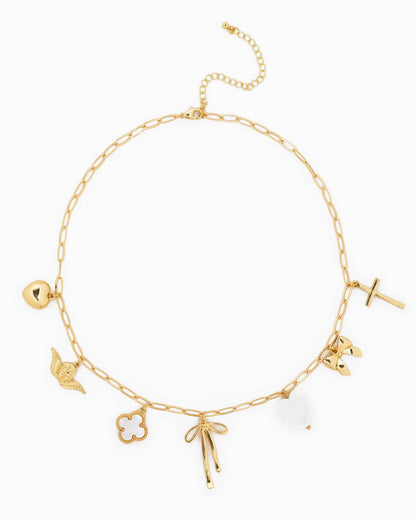 Chunky Bow Multi Gold Charm Necklace, Eye - Catching Layered Look for Women, Stylish Gift for Fashion Lovers - Nifty Decor & More