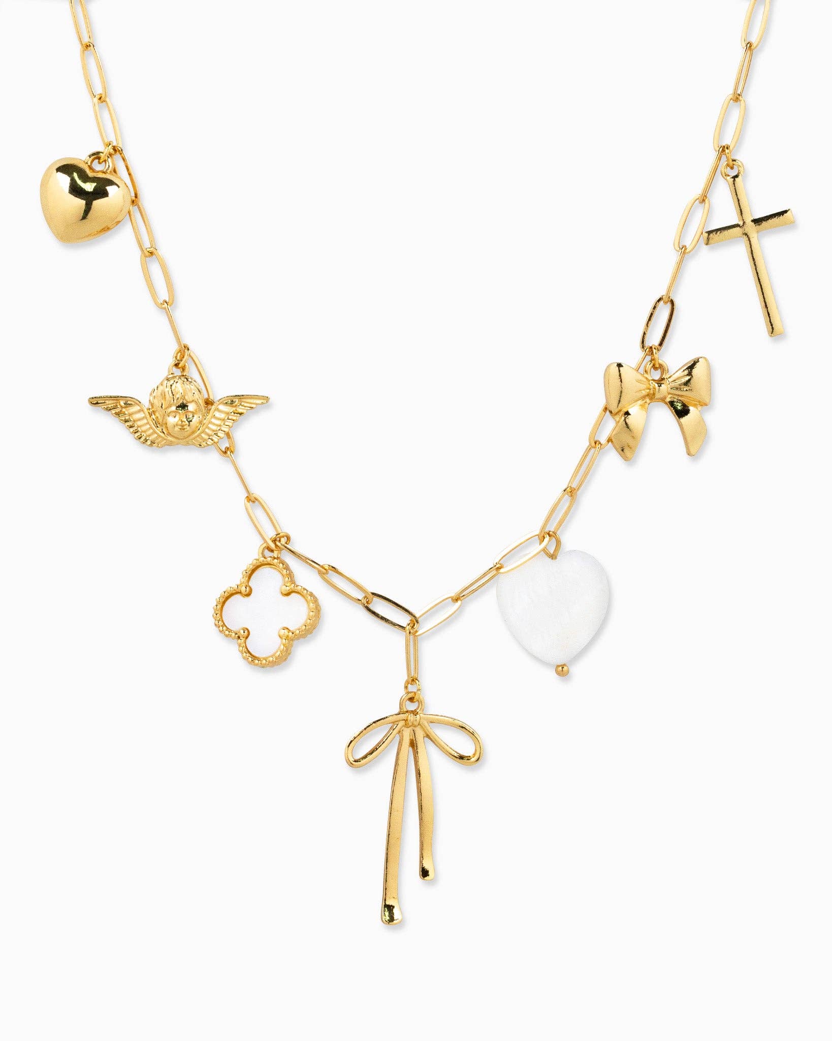 Chunky Bow Multi Gold Charm Necklace, Eye-Catching Layered Look for Women, Stylish Gift for Fashion Lovers charm necklace
