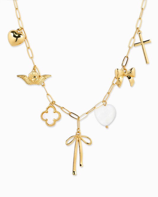 Chunky Bow Multi Gold Charm Necklace, Eye - Catching Layered Look for Women, Stylish Gift for Fashion Lovers - Nifty Decor & More
