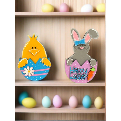 Chunky Bunny & Chick Shelf Sitter | Handmade Easter Decor | Cute Spring Table Centerpiece | Rustic Bunny bunny Chick Figurines - Nifty Decor & More