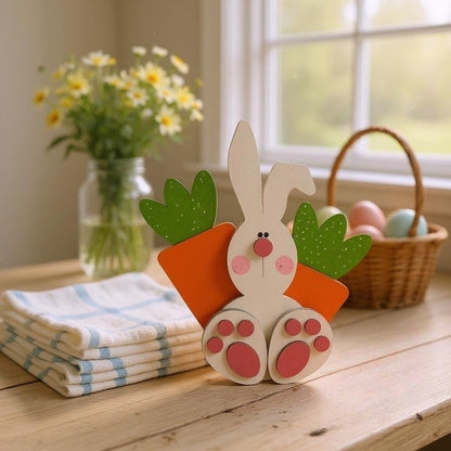 Chunky Bunny Handmade Shelf Sitter Rustic Easter Decor Cute Spring Bunny Figurine for Tiered Trays - Nifty Decor & More