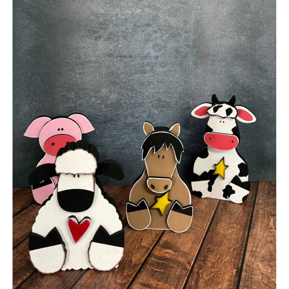 Chunky Farm Animal Shelf Sitters Handcrafted Wooden Cow Sheep Pig and Horse Figurines - Nifty Decor & More