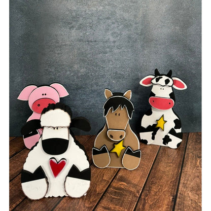Chunky Farm Animal Shelf Sitters Handcrafted Wooden Cow Sheep Pig and Horse Figurines - Nifty Decor & More