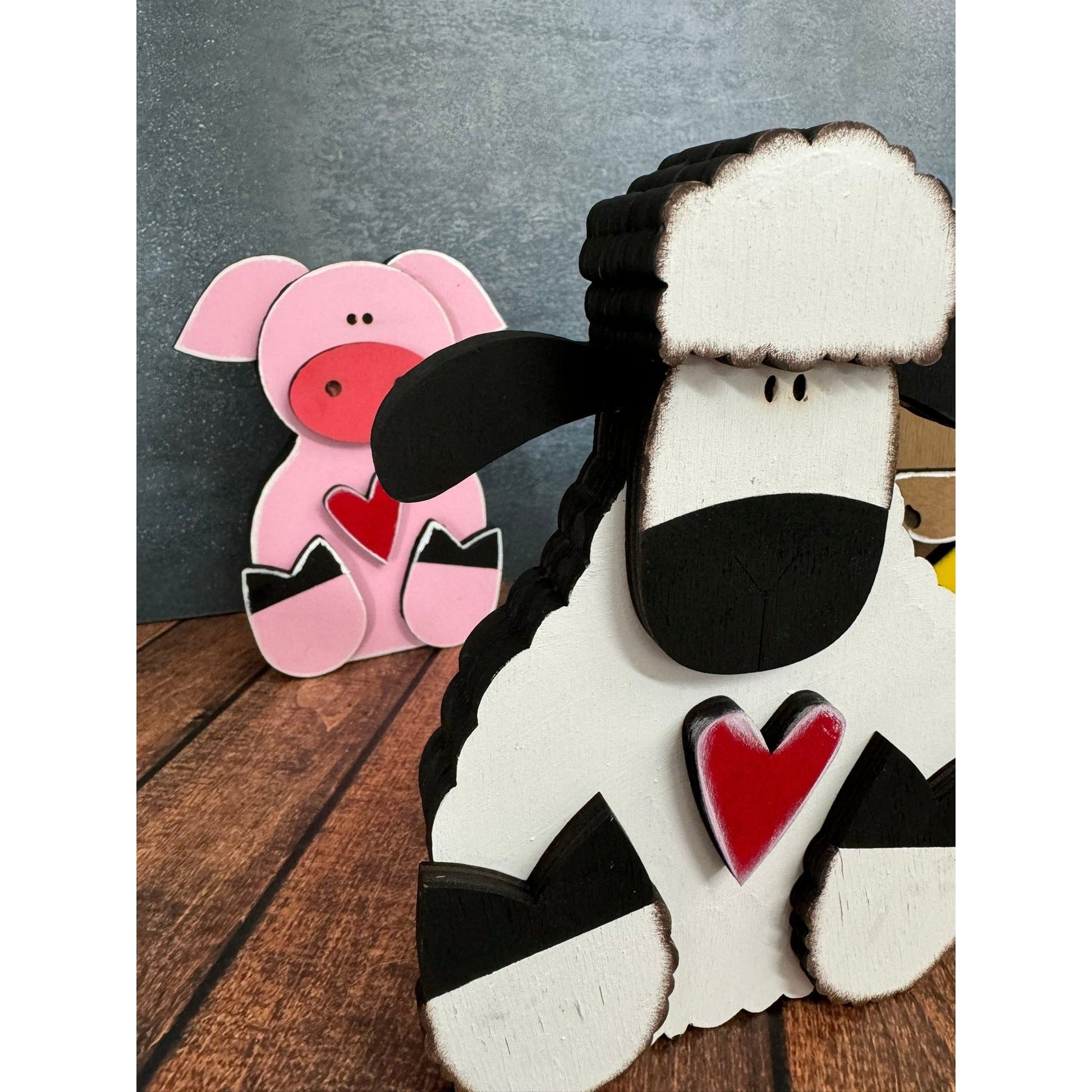 Chunky Farm Animal Shelf Sitters Handcrafted Wooden Cow Sheep Pig and Horse Figurines - Nifty Decor & More