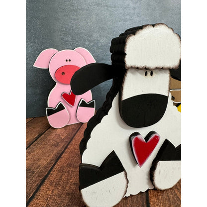 Chunky Farm Animal Shelf Sitters Handcrafted Wooden Cow Sheep Pig and Horse Figurines - Nifty Decor & More