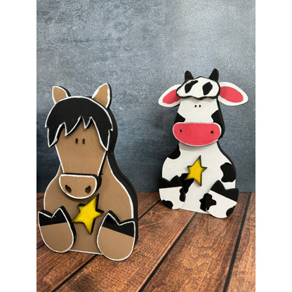 Chunky Farm Animal Shelf Sitters Handcrafted Wooden Cow Sheep Pig and Horse Figurines - Nifty Decor & More