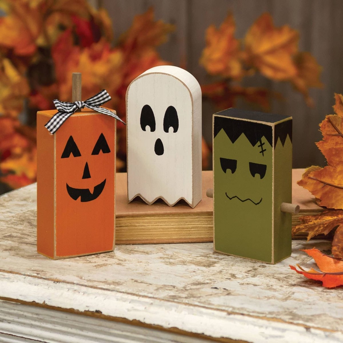 Chunky Wooden Halloween Friend Sitters 3/Set - Nifty Decor & More