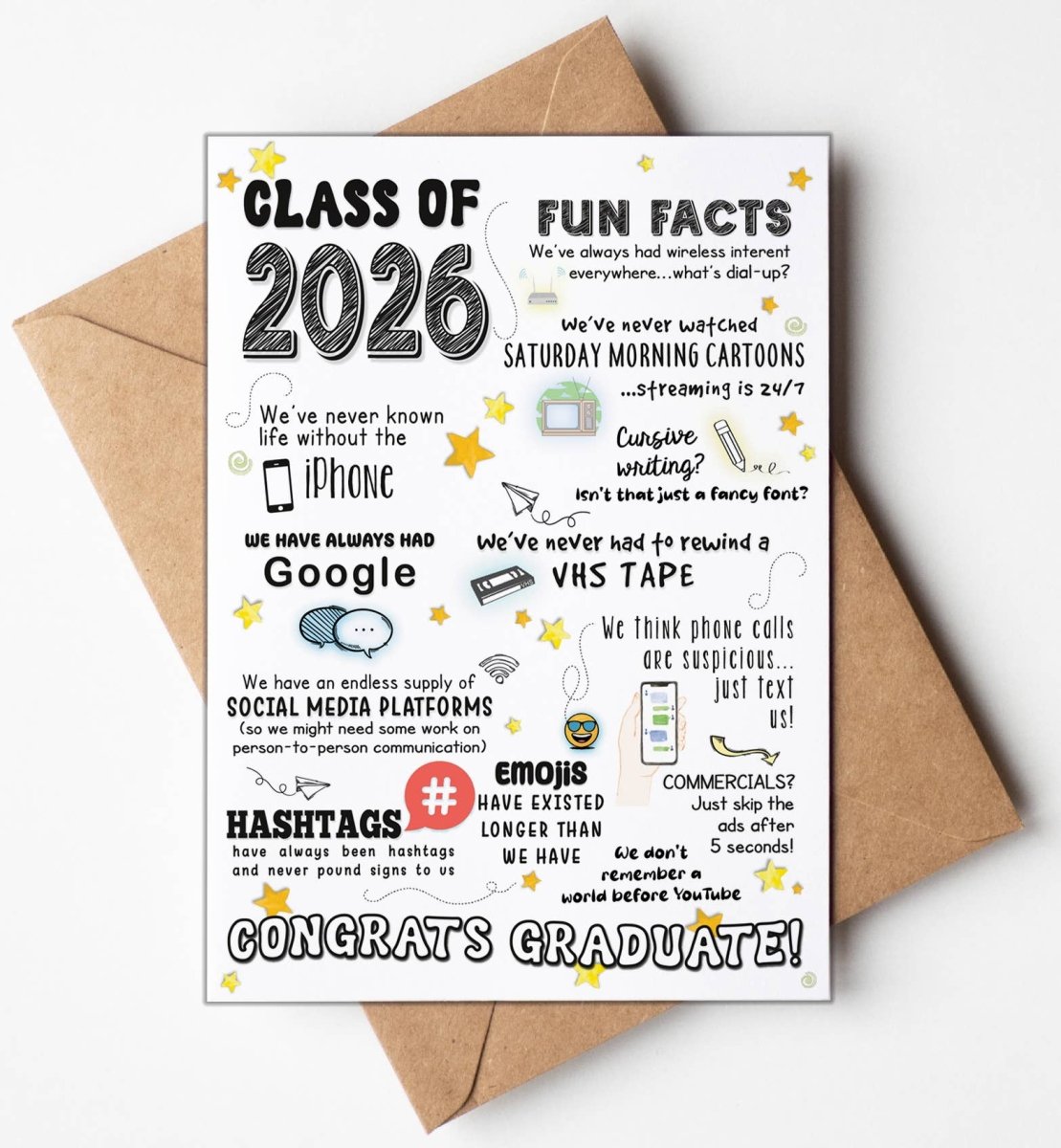 Class of 2026 Fun Facts Graduation Card - Nifty Decor & More