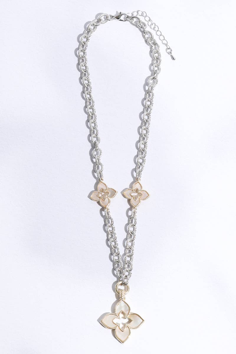 Clover Pave Clover Mop Gold Necklace KM ONE SIZE