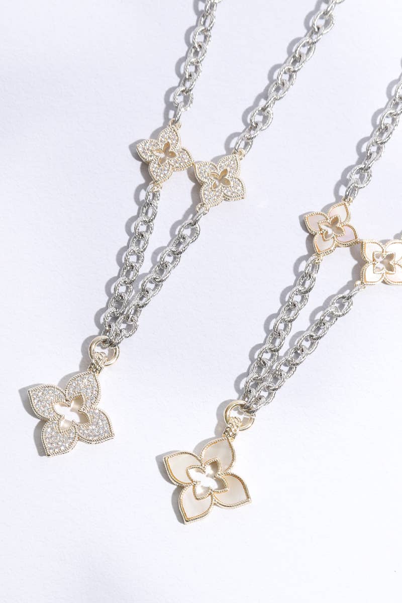 Clover Pave Clover Mop Gold Necklace - Nifty Decor & More