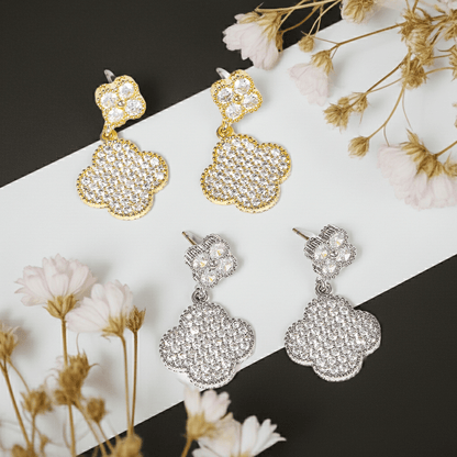 Clovers 14k Gold Plated Post Earrings CZ Pave - Nifty Decor & More