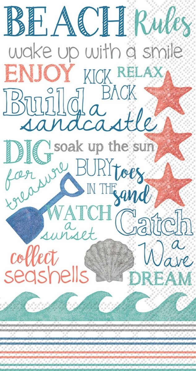 Coastal Beach Rules Paper Guest Towels 16 count - Nifty Decor & More