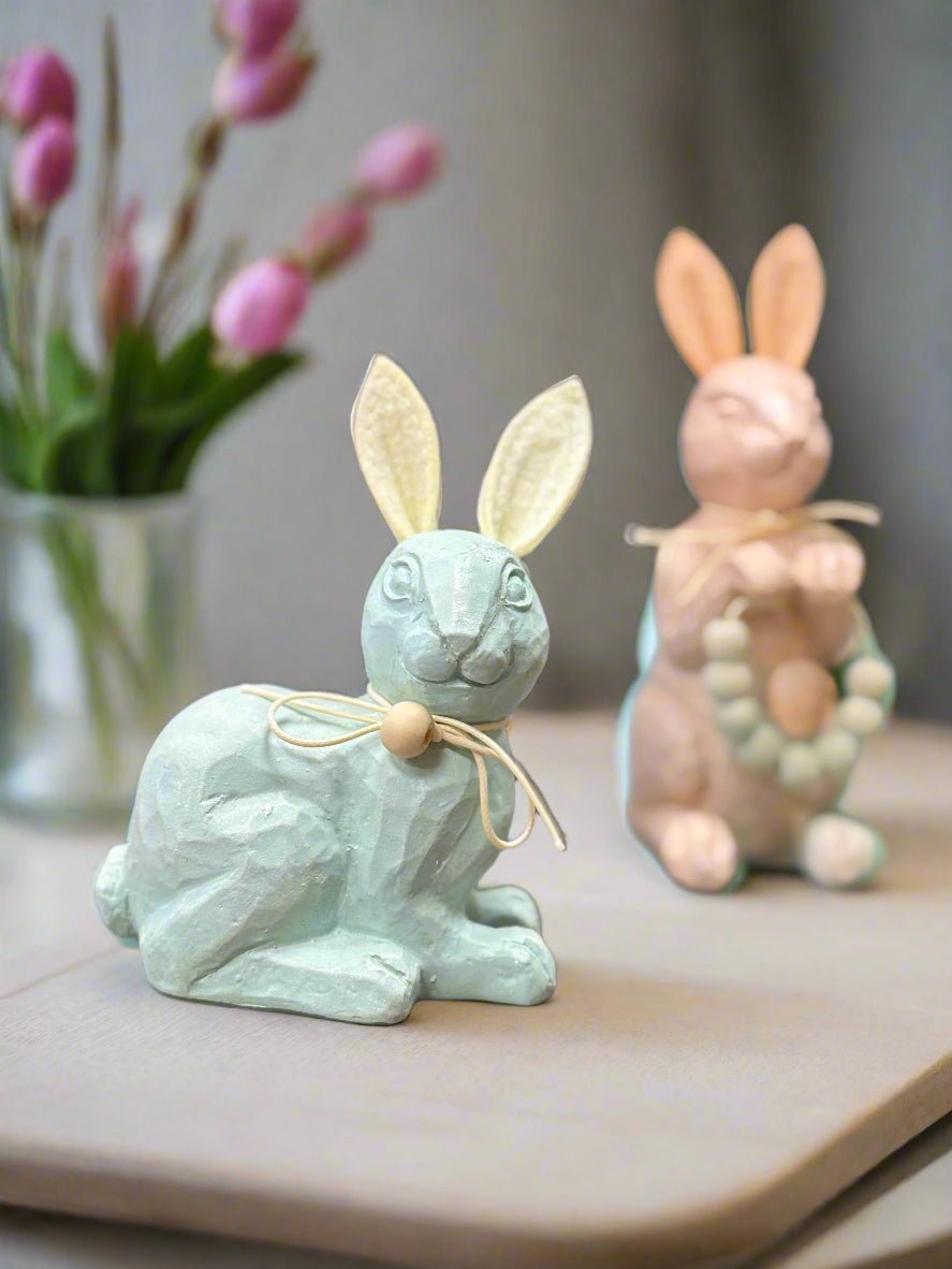 Colony Of Carved Bunnies Set Of 3 | Pastel Spring Easter Decor | Charming Accent Pieces for Festive Home Decor - Nifty Decor & More