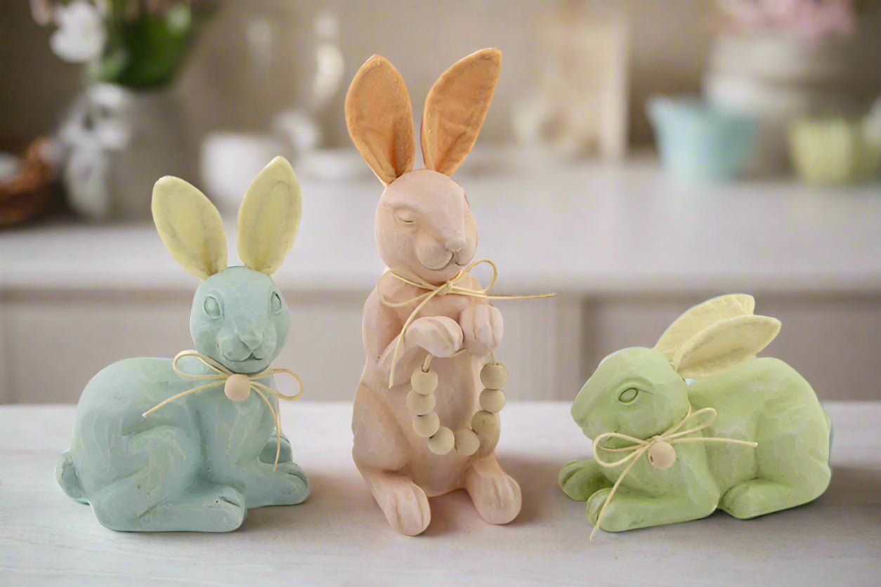 Colony Of Carved Bunnies Set Of 3 | Pastel Spring Easter Decor | Charming Accent Pieces for Festive Home Decor - Nifty Decor & More