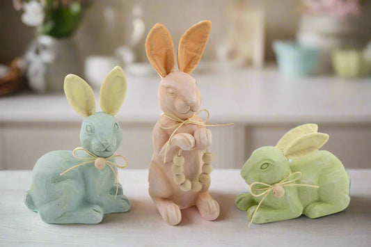 Colony Of Carved Bunnies Set Of 3 | Pastel Spring Easter Decor | Charming Accent Pieces for Festive Home Decor - Nifty Decor & More