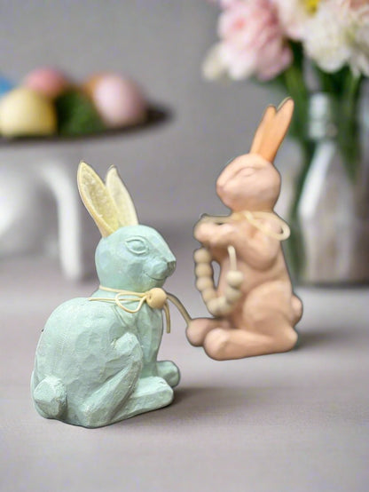 Colony Of Carved Bunnies Set Of 3 | Pastel Spring Easter Decor | Charming Accent Pieces for Festive Home Decor