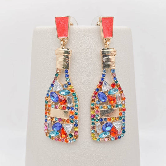 Colored Rhinestone Wine Bottle Shape Earrings - Nifty Decor & More