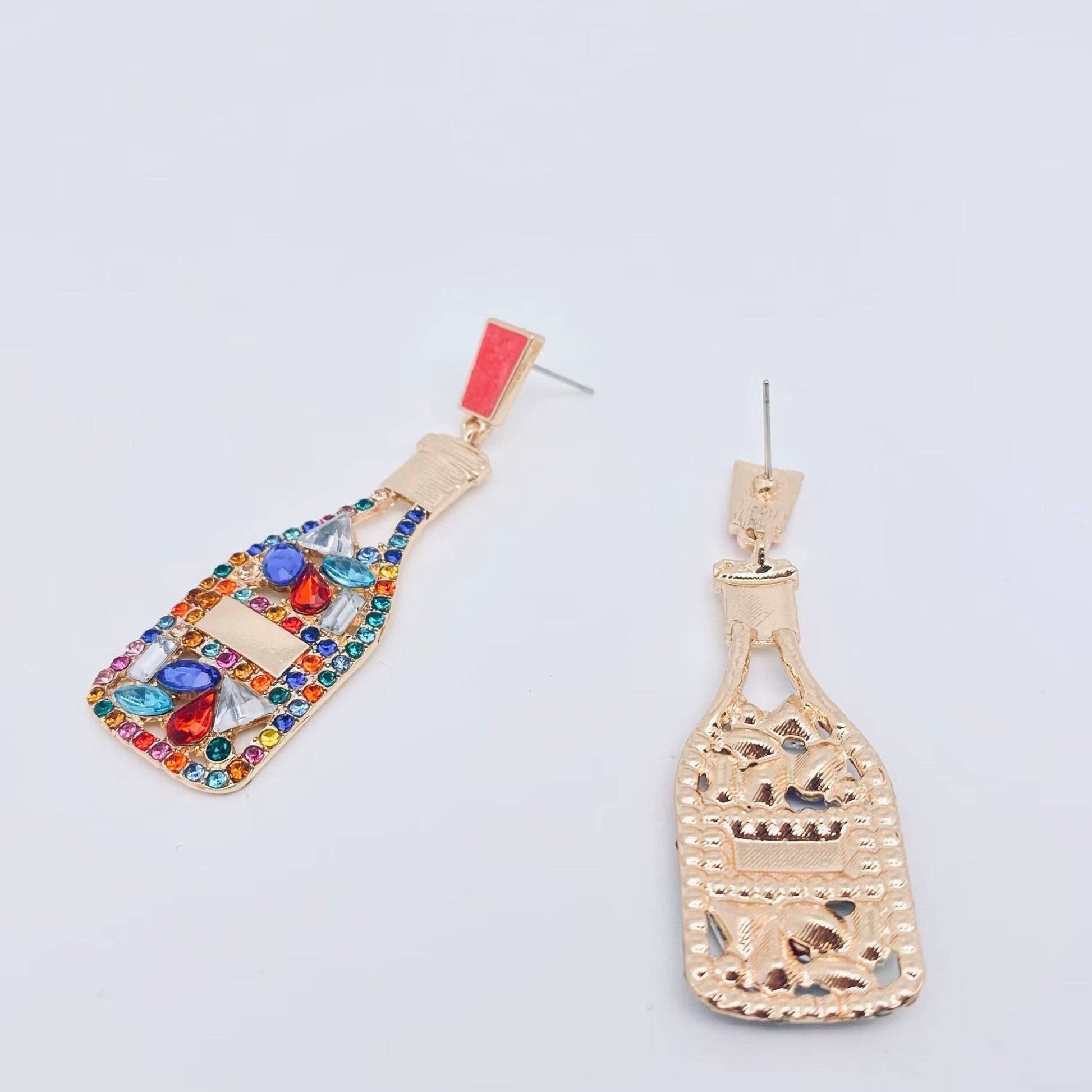 Colored Rhinestone Wine Bottle Shape Earrings - Nifty Decor & More