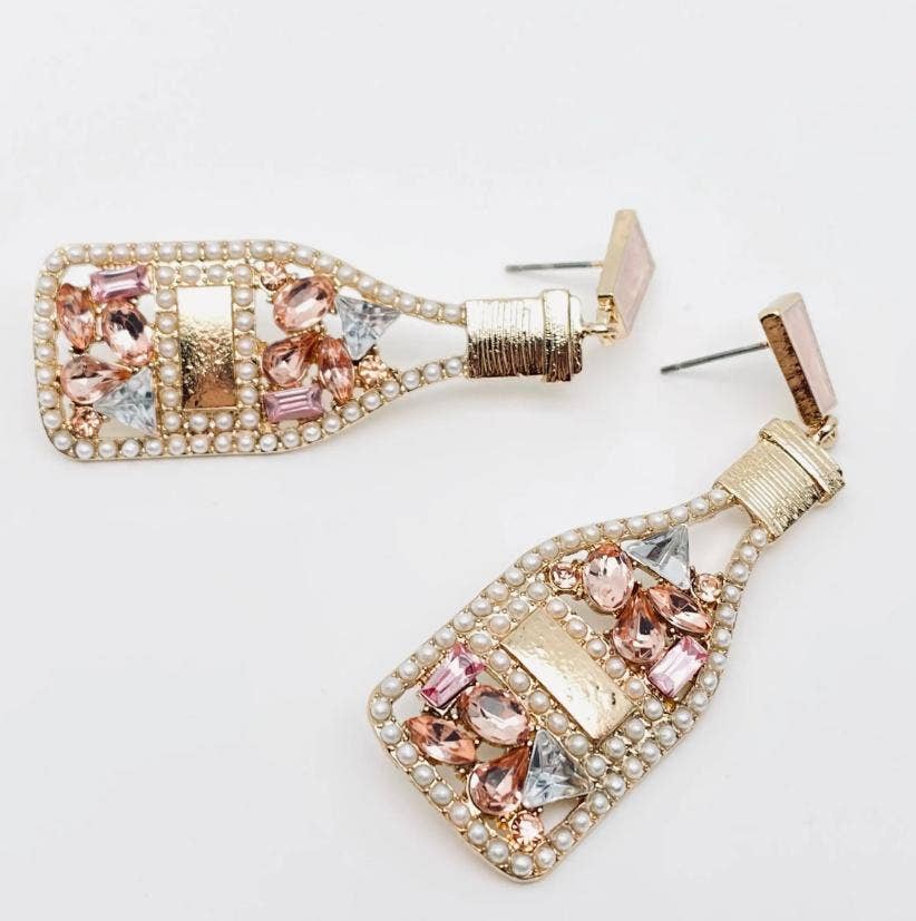 Colored Rhinestone Wine Bottle Shape Earrings - Nifty Decor & More