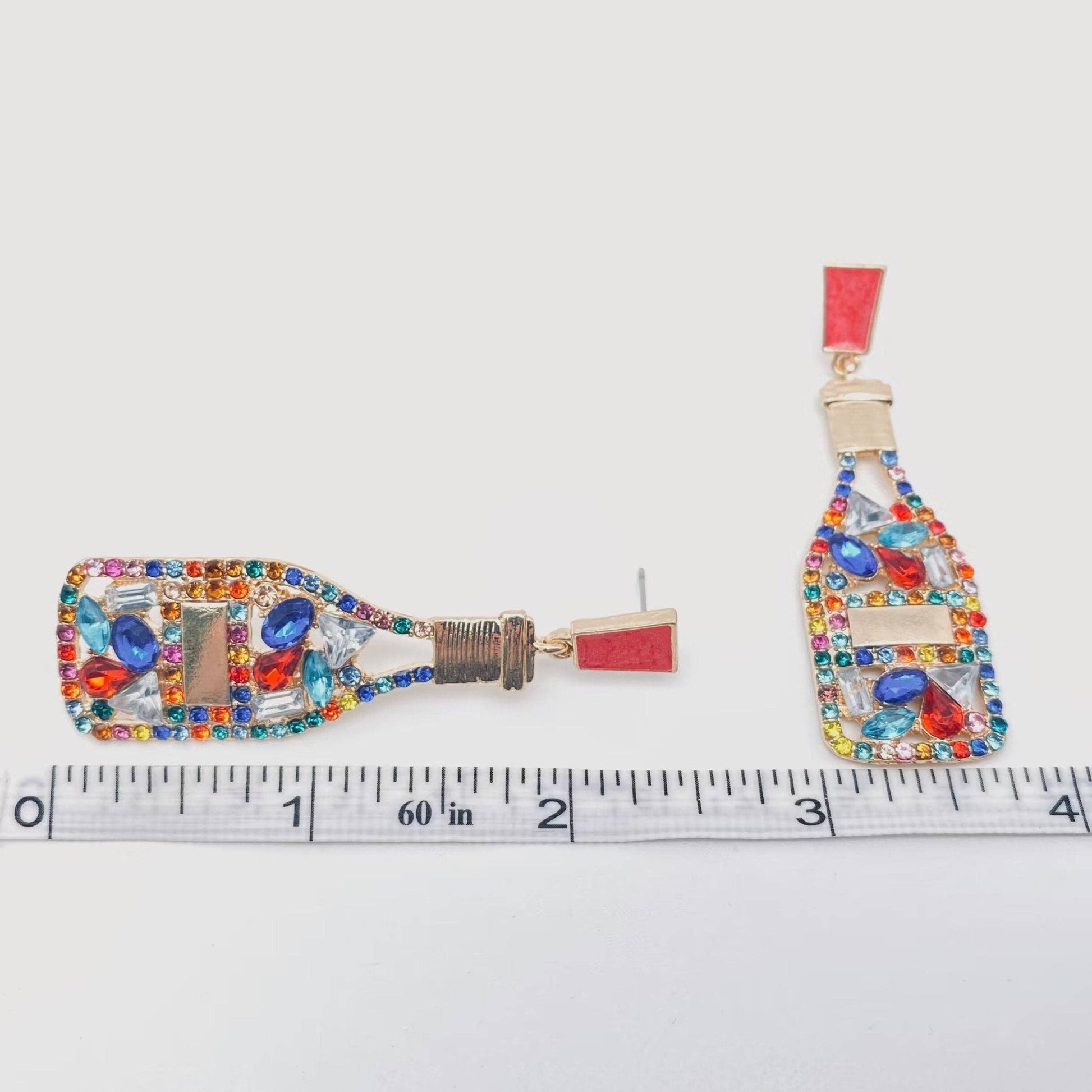 Colored Rhinestone Wine Bottle Shape Earrings - Nifty Decor & More